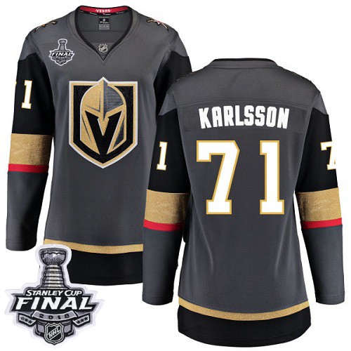 Women Vegas Golden Knights #71 Karlsson Fanatics Branded Breakaway Home gray Adidas NHL Jersey 2018 Stanley Cup Final Patch